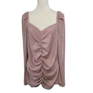 A Love Story Gathered Front Shirt Plus Sz 1X Pink Glittered Long Sleeves NWT
